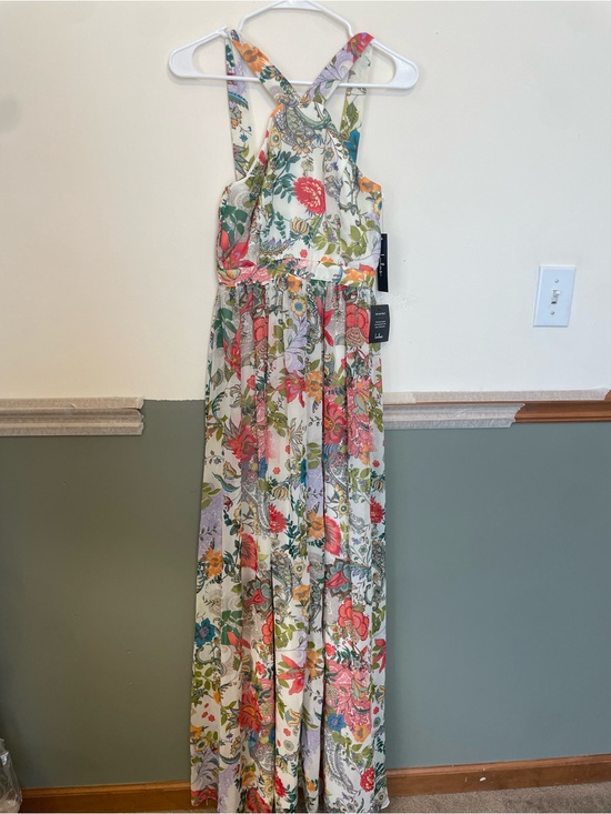 Lulus Dresses & Skirts - Lulus New Floral Cross-Back Maxi Dress in Multi Colors Orange Green Wedding